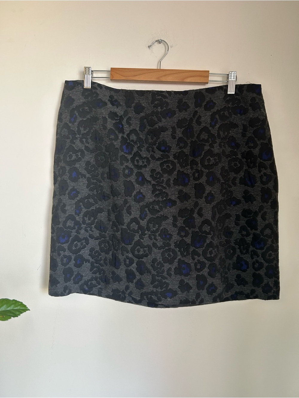 Ann Taylor Leopard Jacquard Mini Skirt with Blue Accents